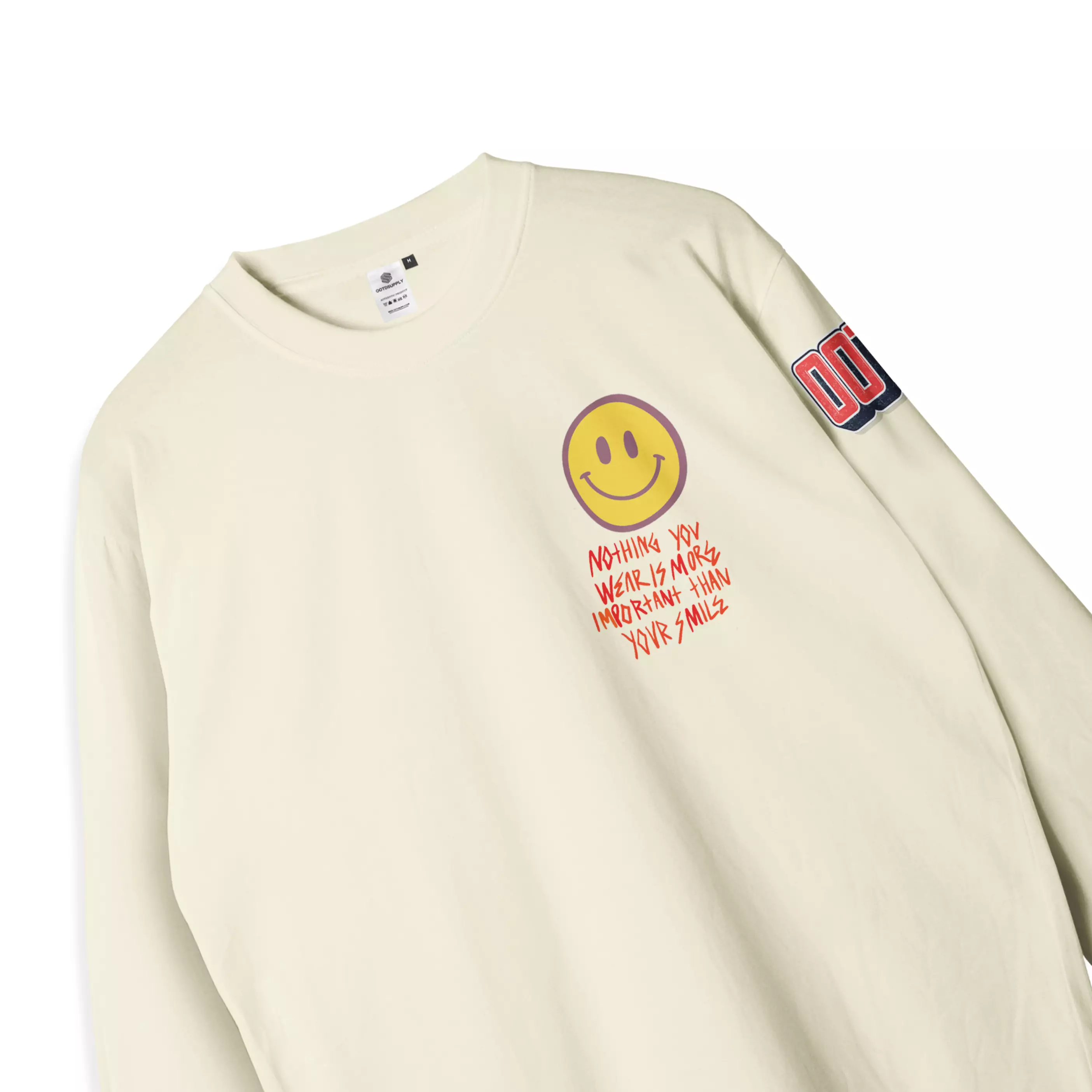 OOTDSUPPLY Longsleeve Egao Cream l Kaos Lengan Panjang Pria dan Wanita