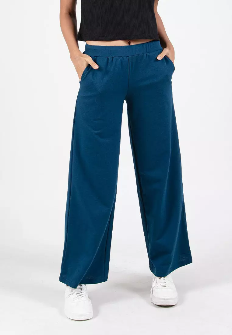 Forest Ladies Cotton Terry Wide Leg Pants Women Casual Long Pants - 810544-33Navy