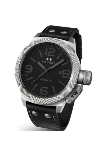 Canteen case Automatic 3 hands date - Black dial Black leather strap