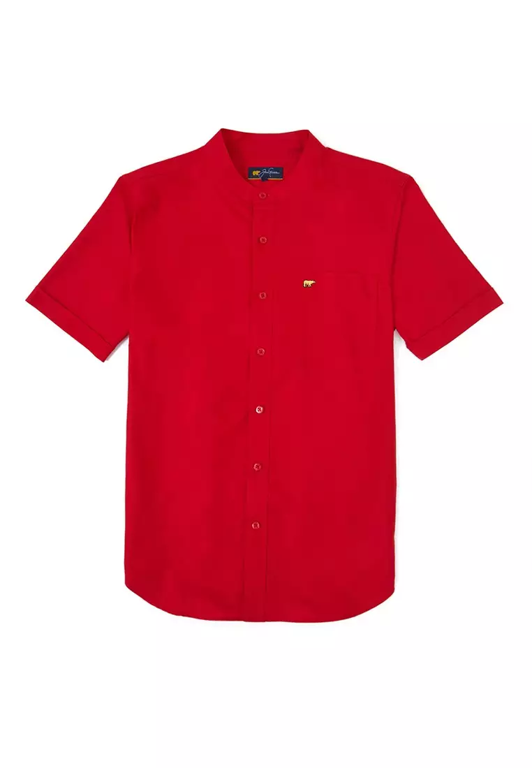 Jack Nicklaus Volga Kemeja Shanghai Pria Pendek Slim Fit Chili Red
