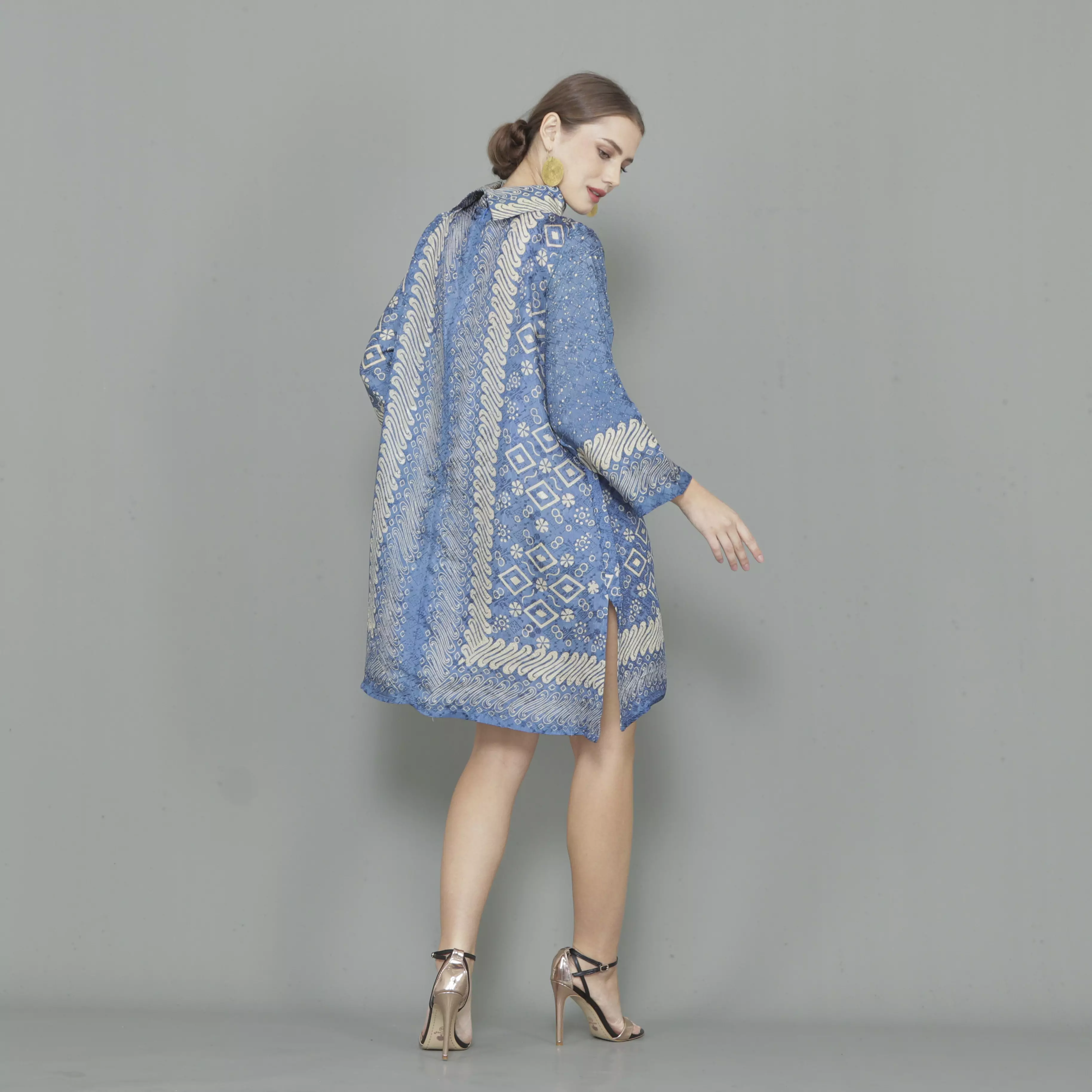 Rinjanie Batik - Dress Tunik Kekinian - Tunik Batik Bola Kerah - Batik Cap Modern - Blue Gold Series