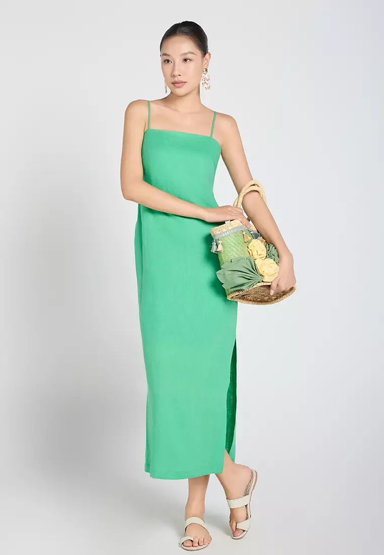 Linen Spaghetti-Strap Pencil Dress