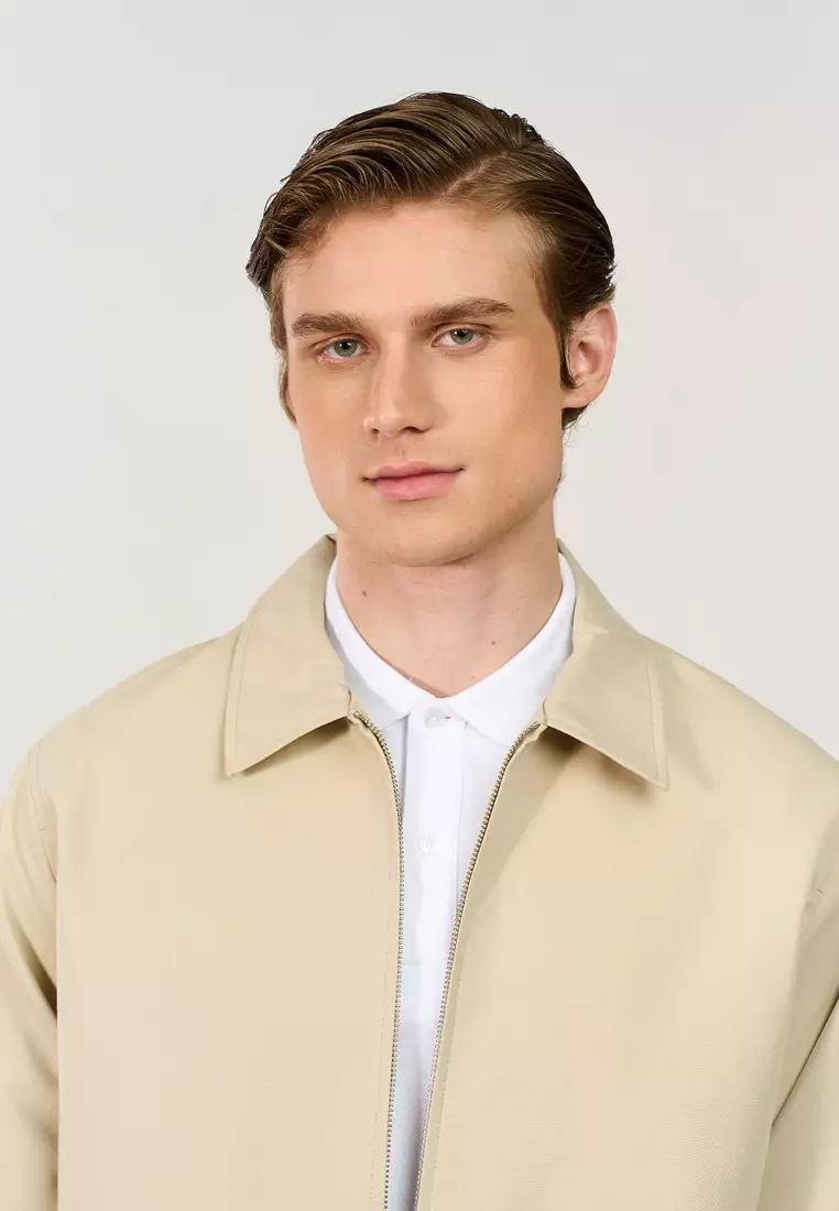 Cotton Blend Zip-Up Jacket With Side Pockets And Adjustable Cuffs