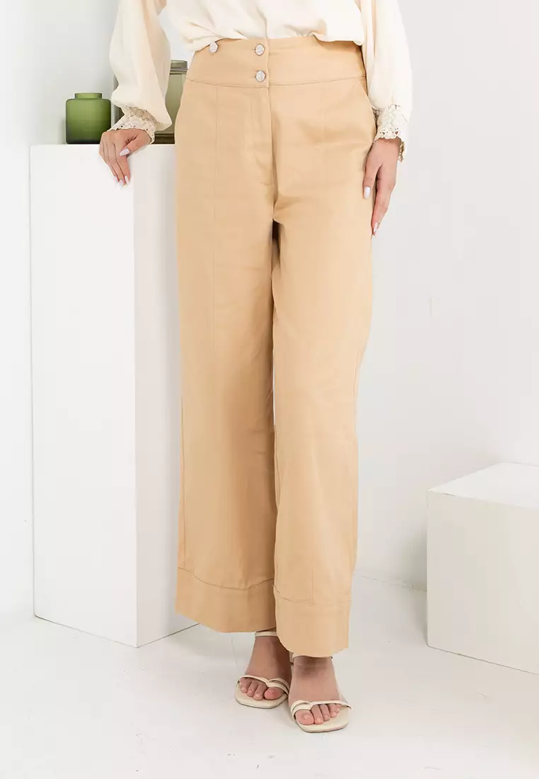 Double button wide leg pants sale