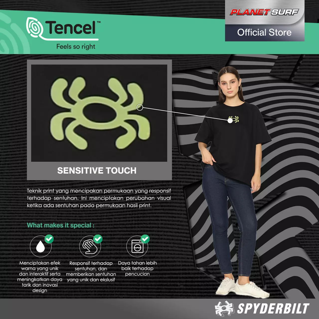 Spyderbilt Kaos Lengan Pendek Wanita Adela Oversize Print Yel Planet Surf