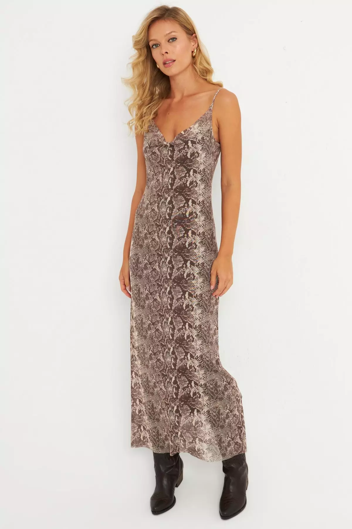 Snake Patterned Lined Midi Dress