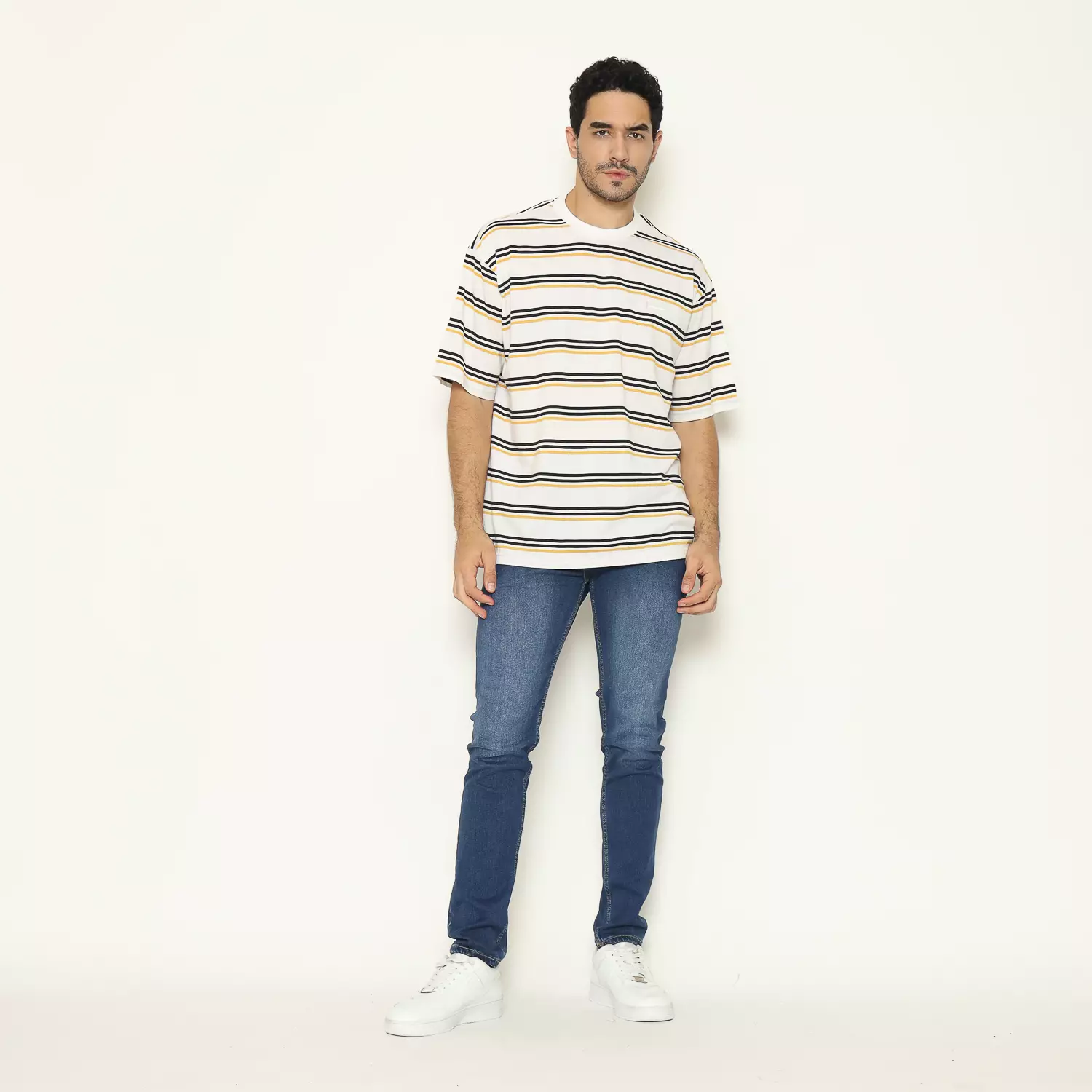 Hammer Men T-shirt Striped Oversize J1OTS17W1 | Kaos Pria Lengan Pendek Putih Navy