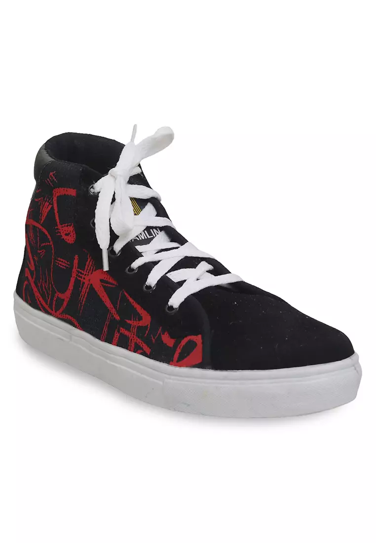 Chinaka Sepatu Boots Pria Wanita Desain Abstrak Casual Shoes Lighweight Material Canvas ORIGINAL - Black Red