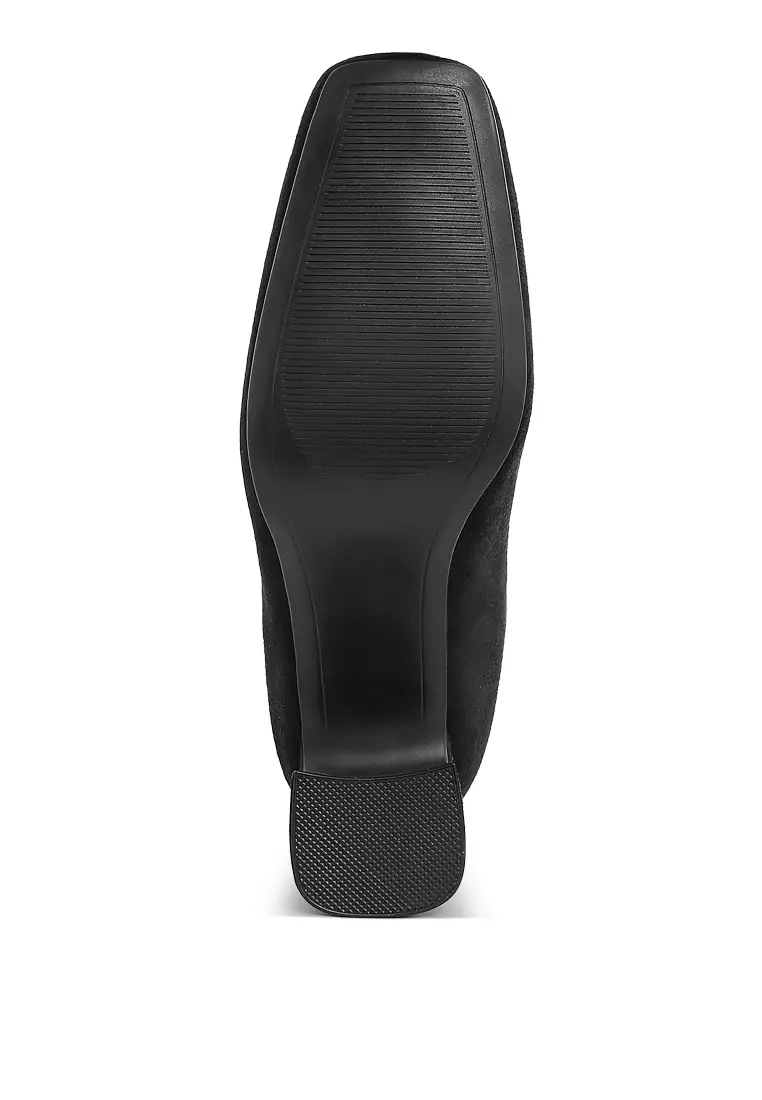 黑色方頭超細纖維踝靴