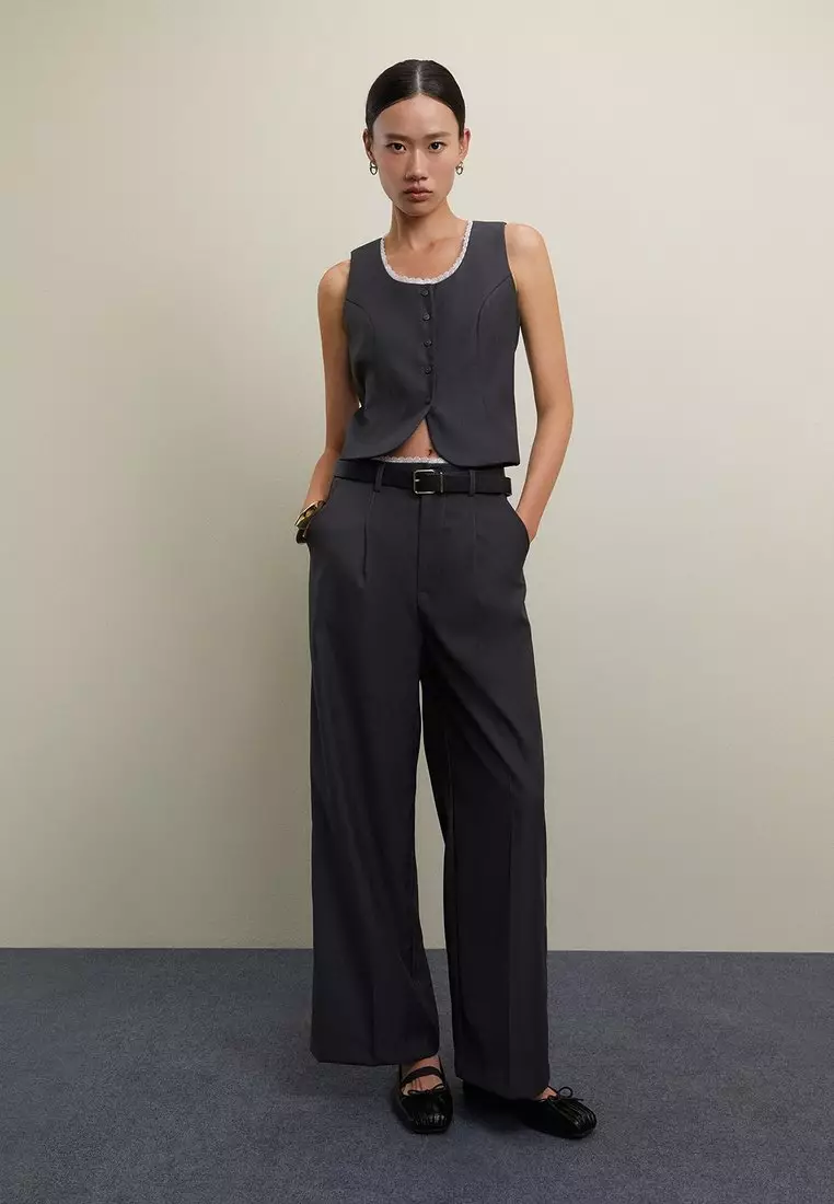 Lace Trim Vest - Mid Grey
