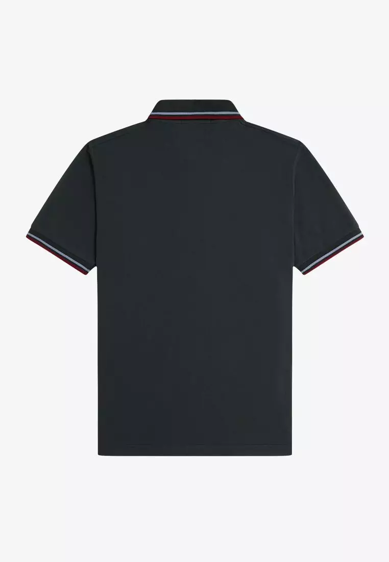 Fred Perry M12 Made in England Twin Tipped Fred Perry Shirt (Night Green / Light Smoke / Burnt Red)