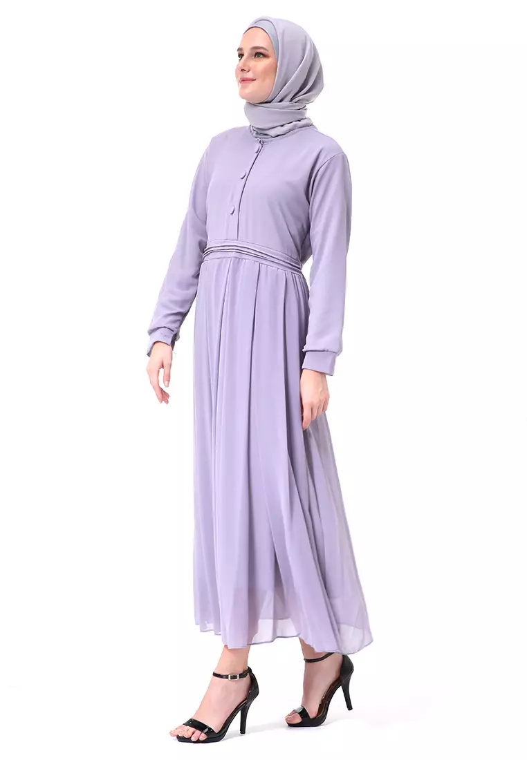 Danila Dress Ceruty Gamis Muslimah Long Sleeve Motif Polos High Quality Premium - Grey