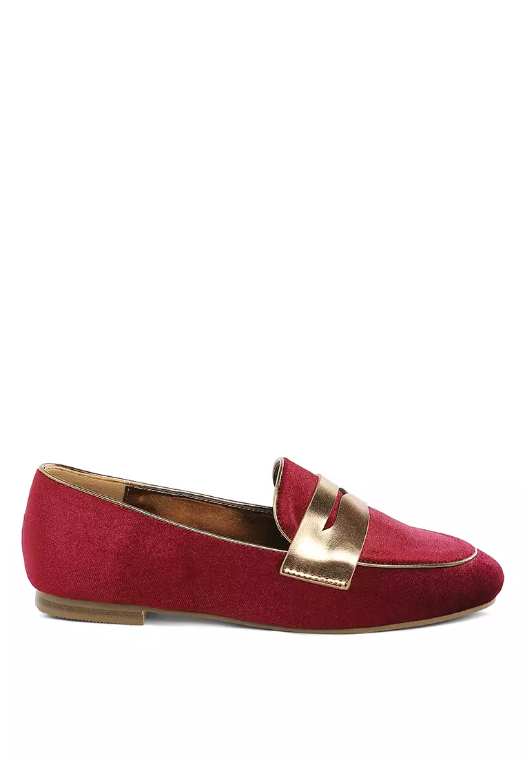 Discount on Rag & CO.  shoes - SKU: Penny Strap Velvet Loafers In Burgundy