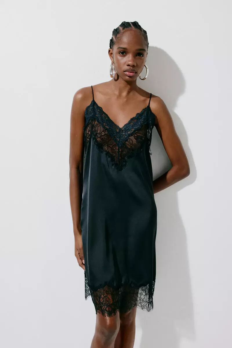Lace-trimmed satin dress