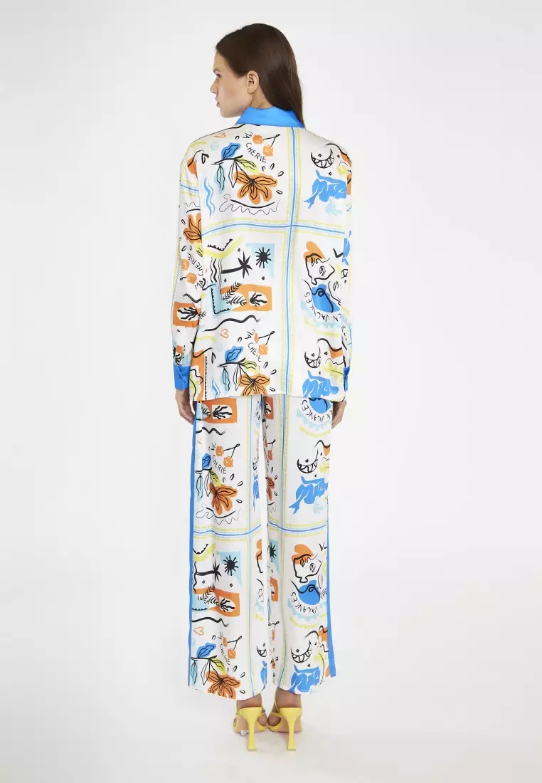 Blue Scarf Print Oversized Shirt