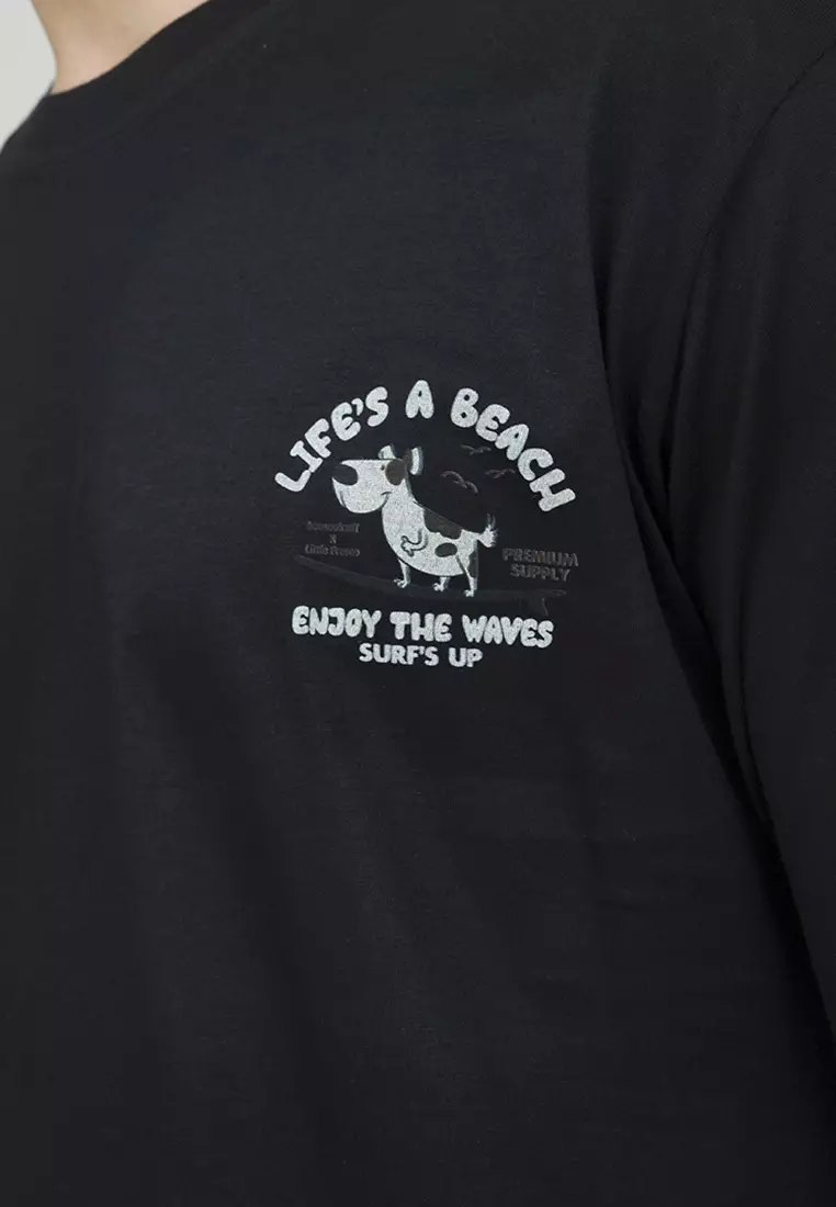 Kaos cotton combed lengan panjang pria hitam houseofcuff lifes a beach