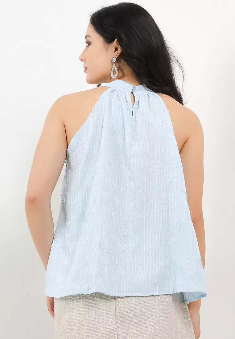 Bib Neck 3D Emb Sleveless Top