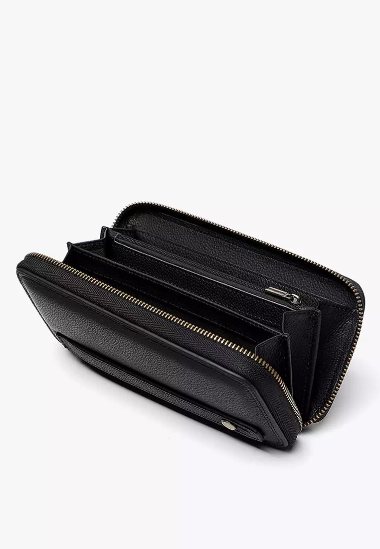 COUNTRY HIDE METRO Full Grain Cowhide RFID Blocking Zip Around Purse with Hand Carry Strap