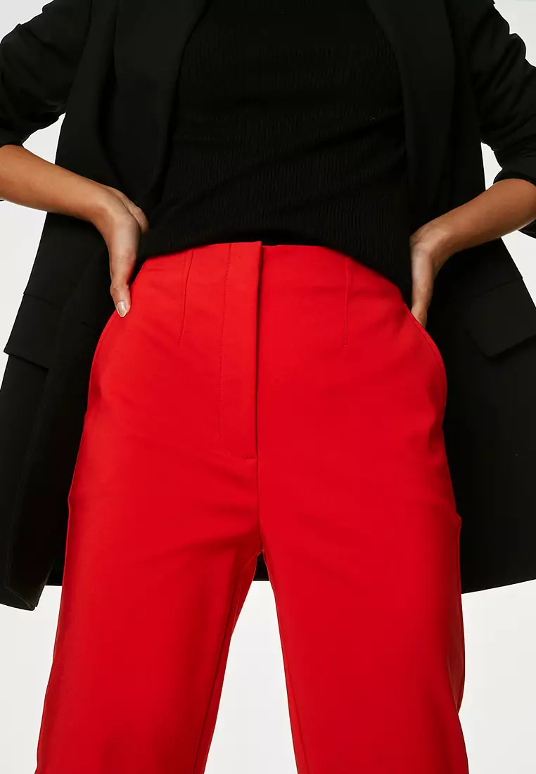 Cotton Blend Slim Fit Ankle Grazer Trousers