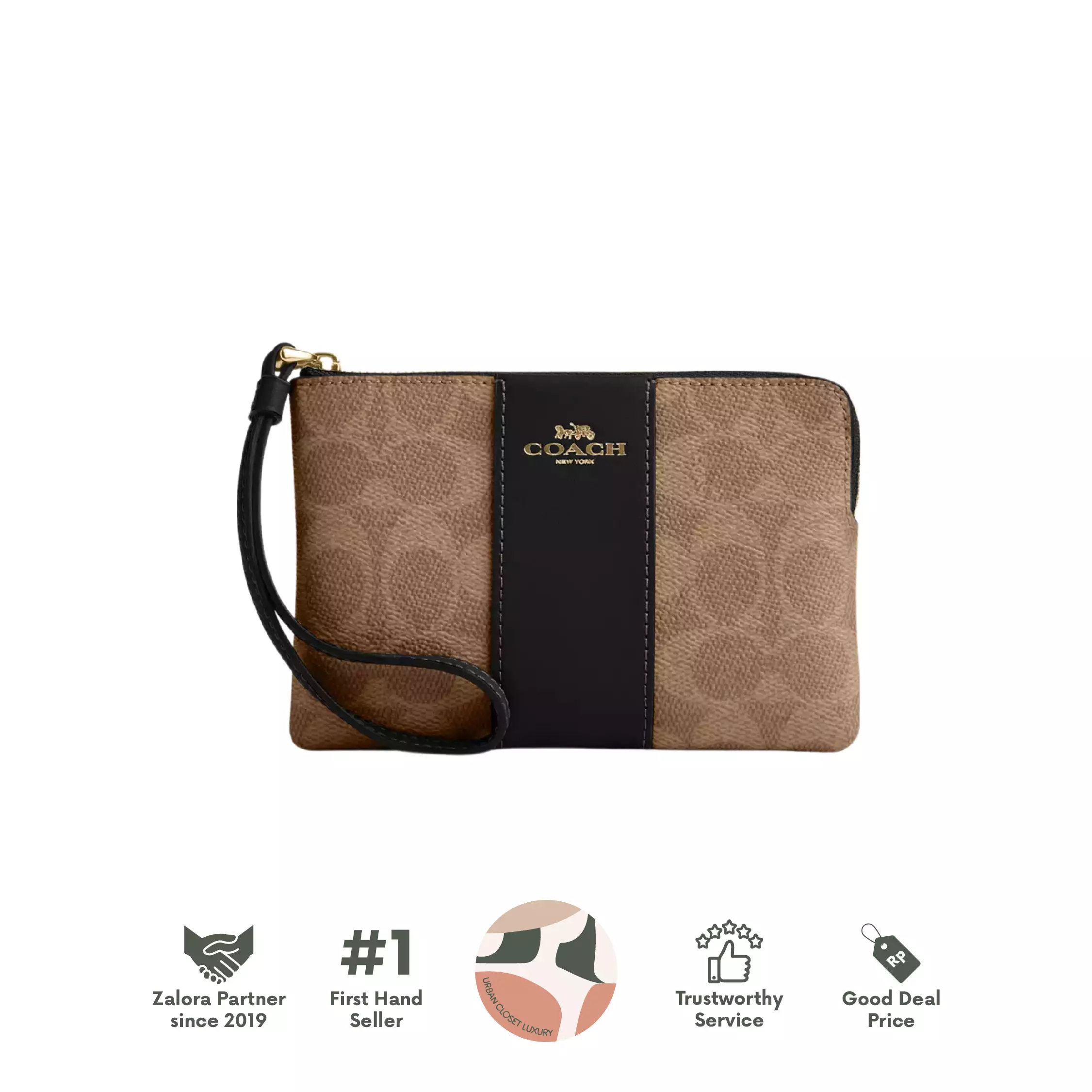 Corner Zip Wristlet In Signature Canvas With Stripe Gold/Tan/Black