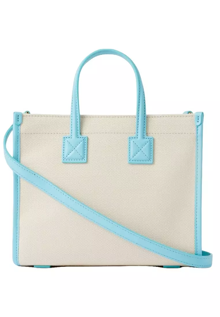 Mini Freya Tote Bag in Natural/Cool Sky Blue