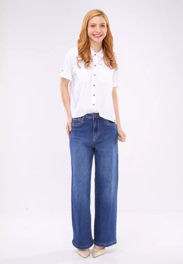 Plain Woven Short Sleeves Blouse