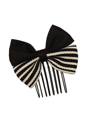 Kings Collection black Black Striped Bow Hair Comb KCHM1066 F48AFAC215A059GS_1