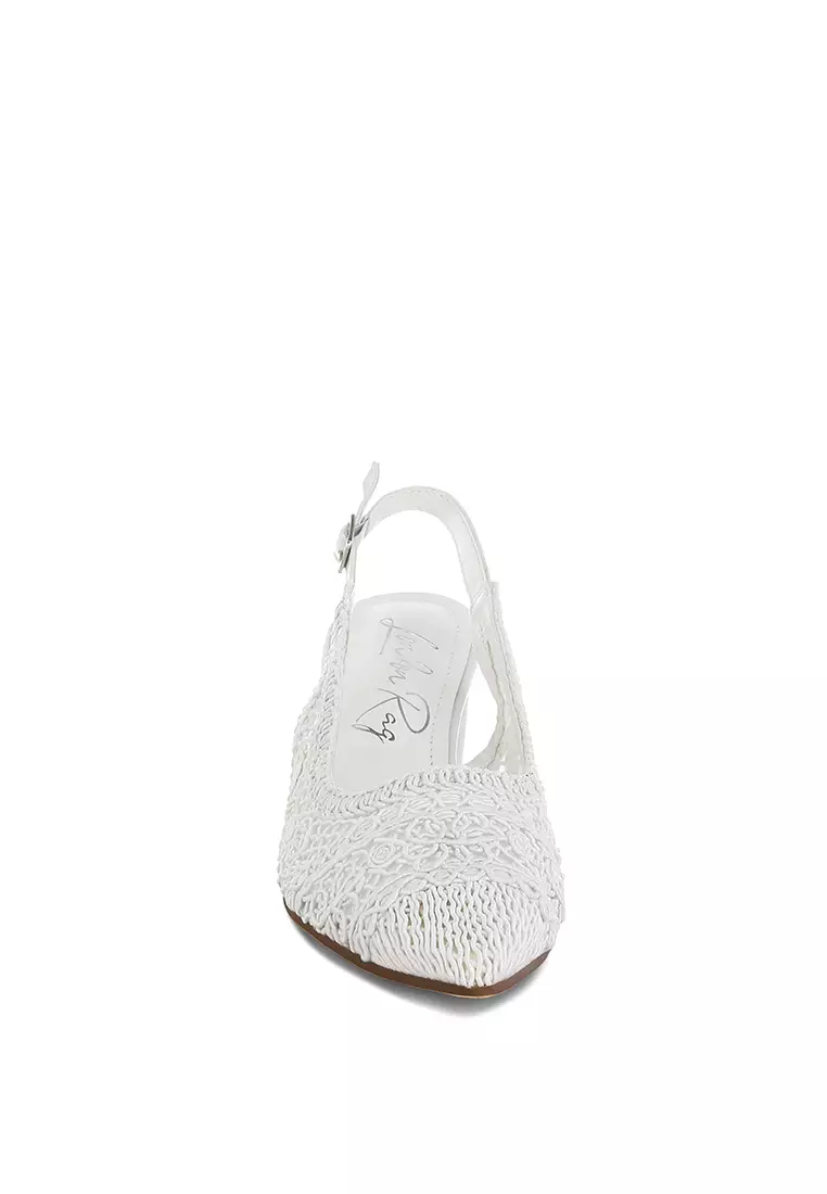 Woven Design Slingback Sandals in White