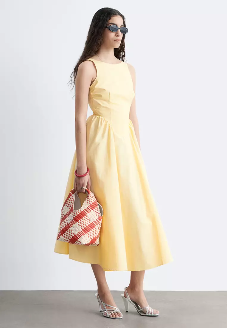 Tie-Back Cotton Midi Dress