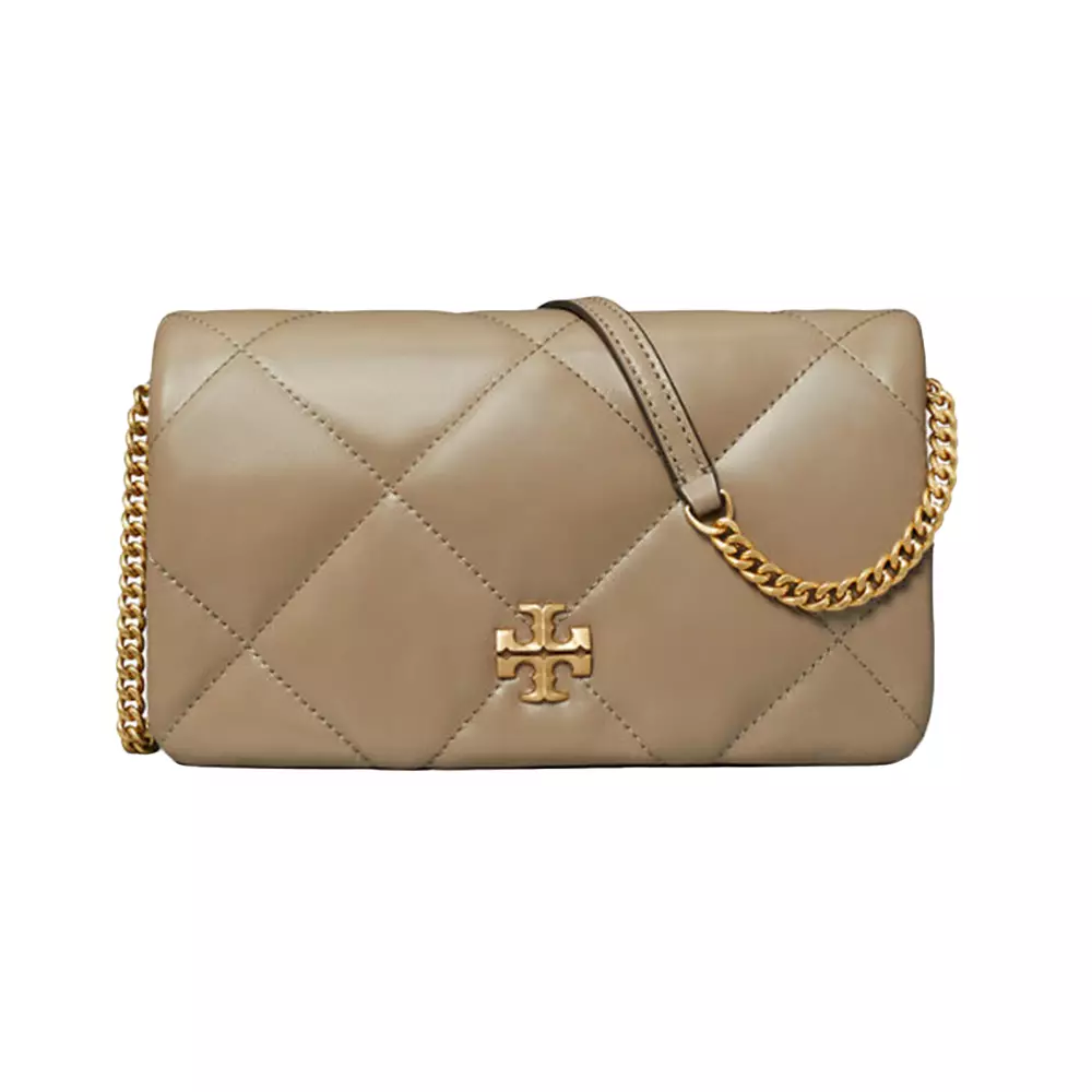 Jual TORY BURCH Kira Diamond Quilt Wallet On Chain Taupe Oak