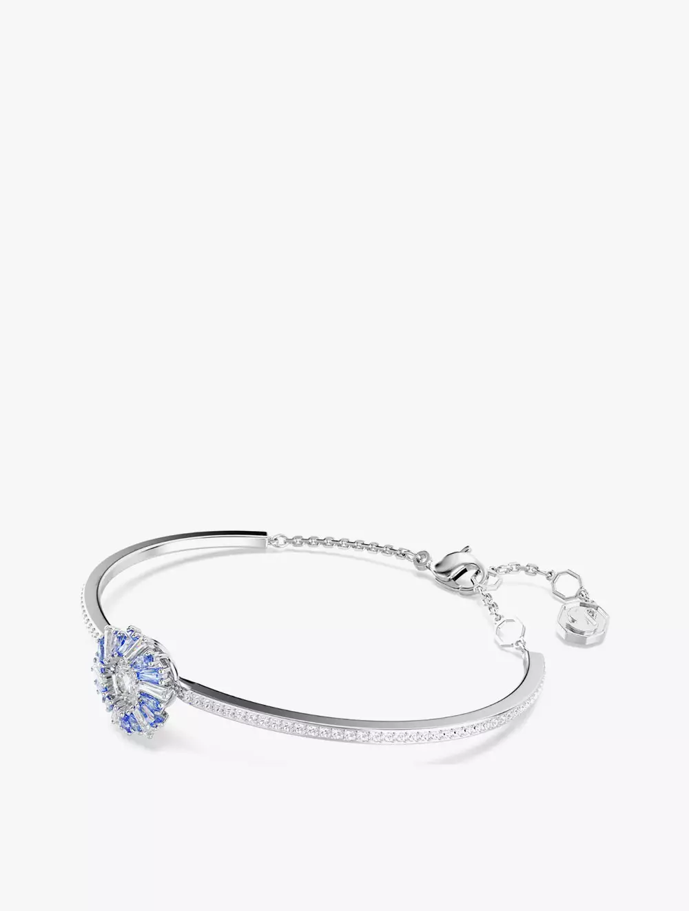 Idyllia Bangle, Flower, Blue, Rhodium Plated - M - Blue