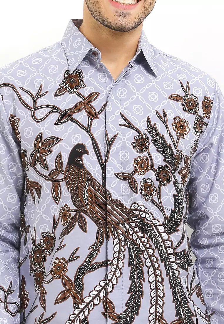 Kemeja Emir Batik Pria Lengan Panjang Grey