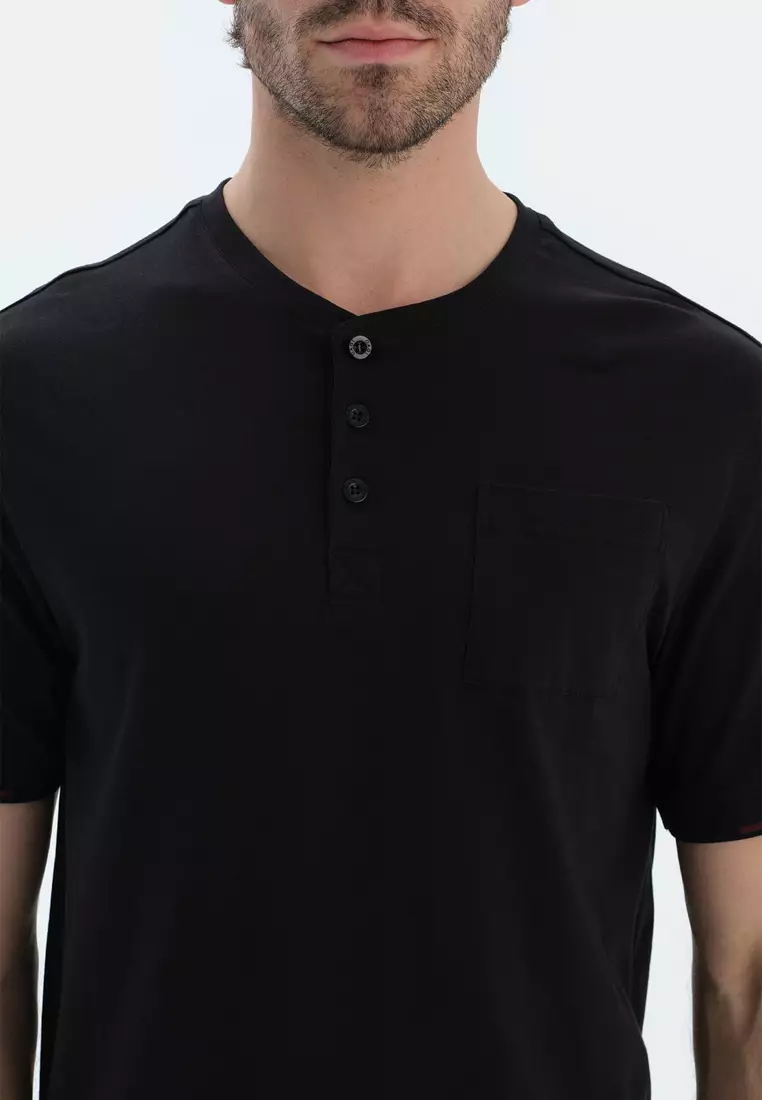 Black T-Shirt & Trousers, Crew Neck, Regular, Long Leg, Short Sleeve Sleepwear for Men