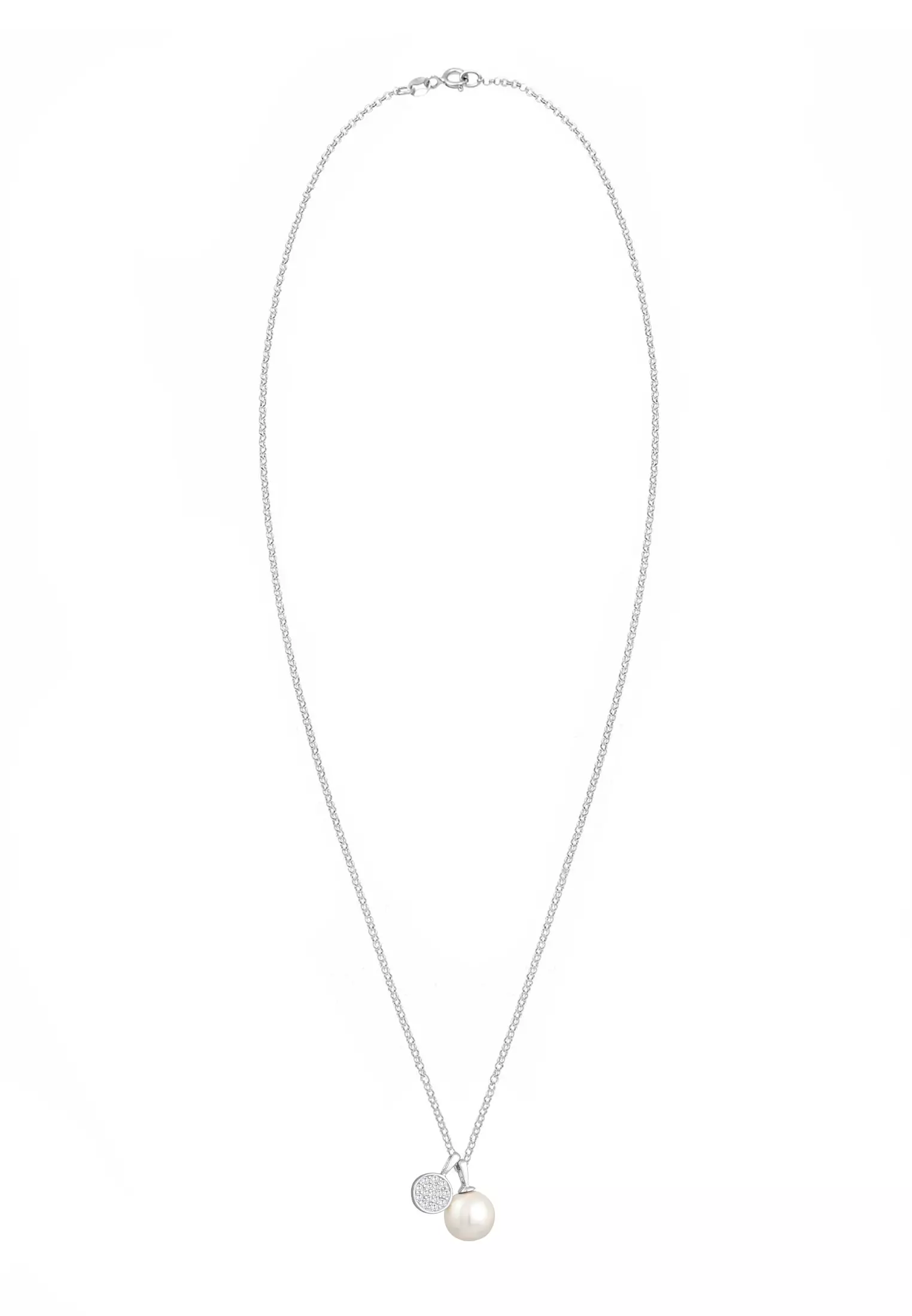 Necklace Plate Pendant Zirconia Crystal And Synthetic Pearl