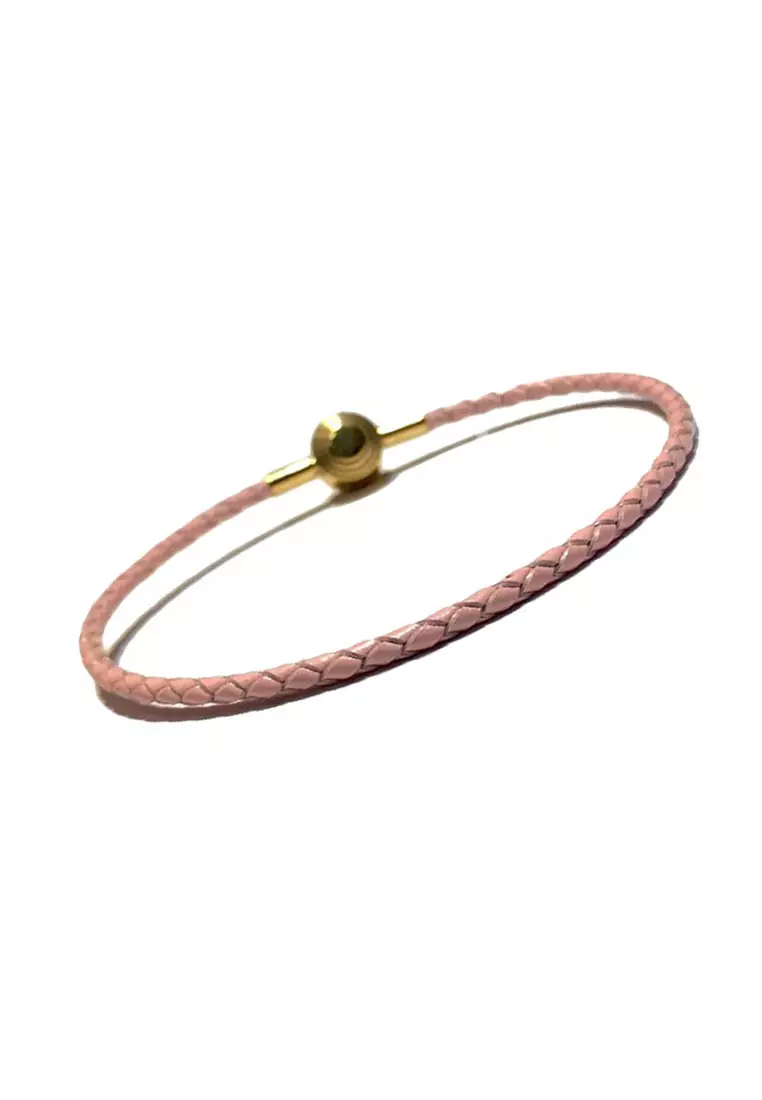 LITZ 皮革手鍊 皮繩手繩 (2.5mm) BR03粉紅色