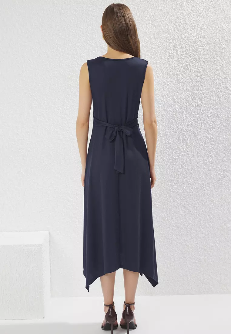 Anthracite Pique Slit Double Breasted Closure Maxi Flexible Knit Dress TWOSS25EL00458