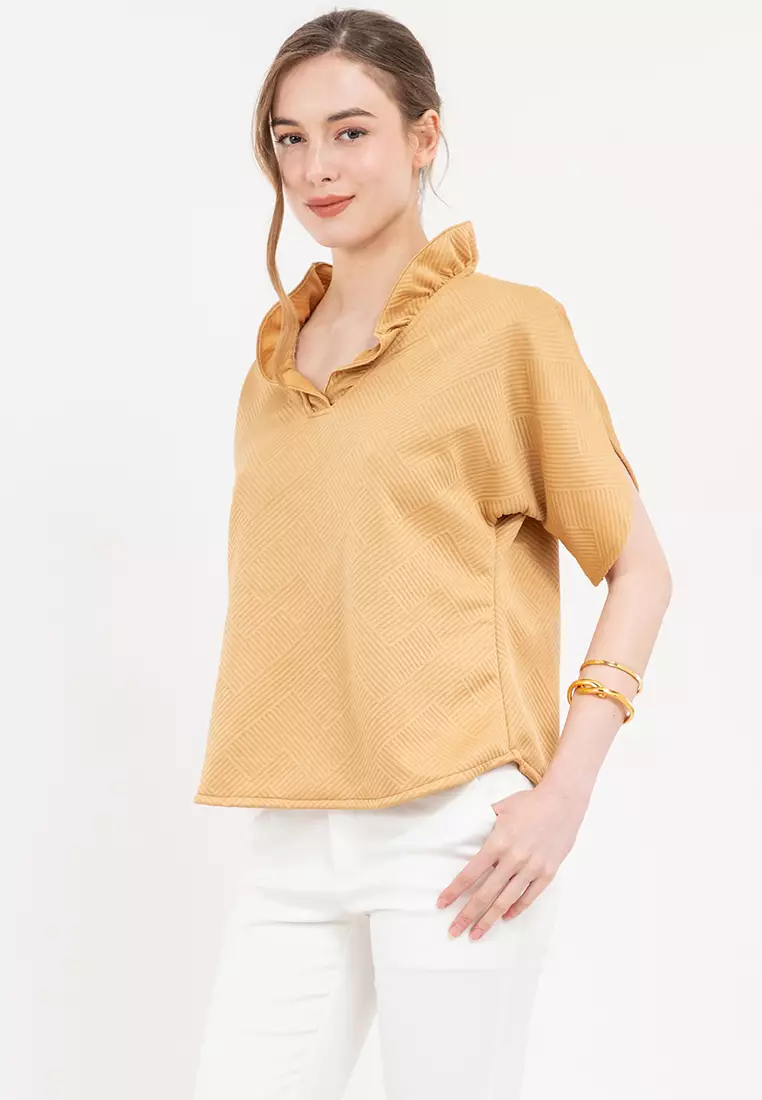 AERYN Textured Flared-Sleeve Blouse