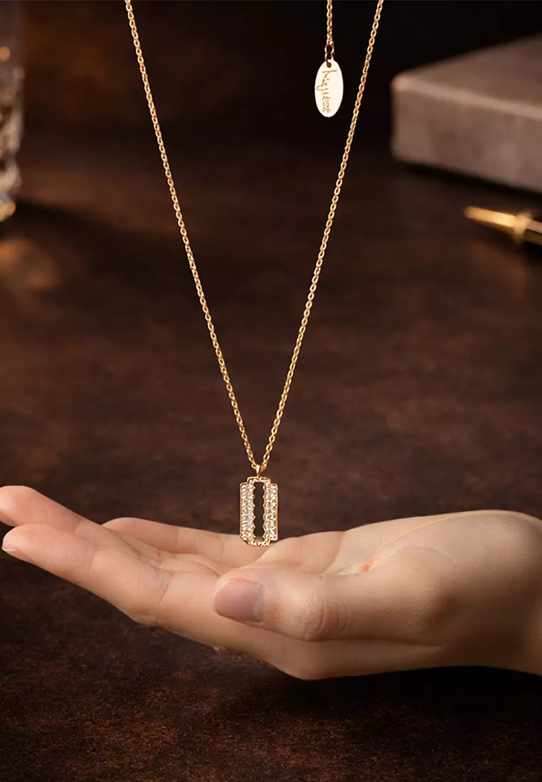 Glittery Blade Necklace-Rose Gold/Clear