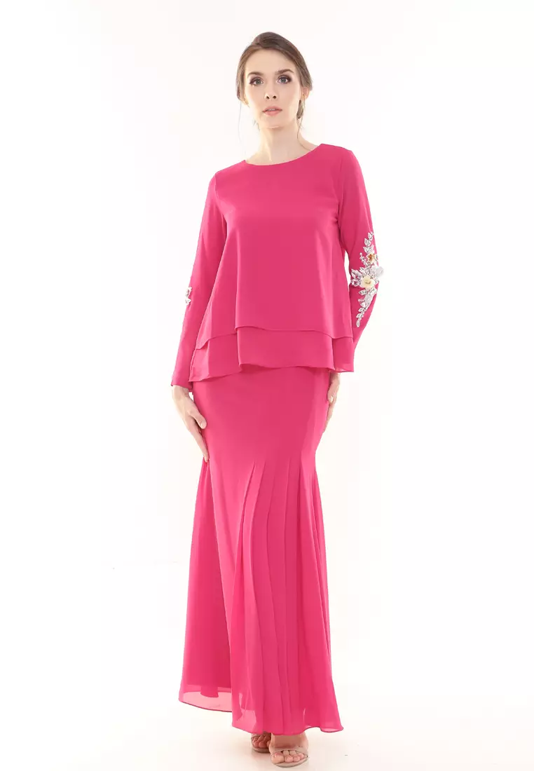 Gloria Kurung Kedah Modern in Fuchsia Pink