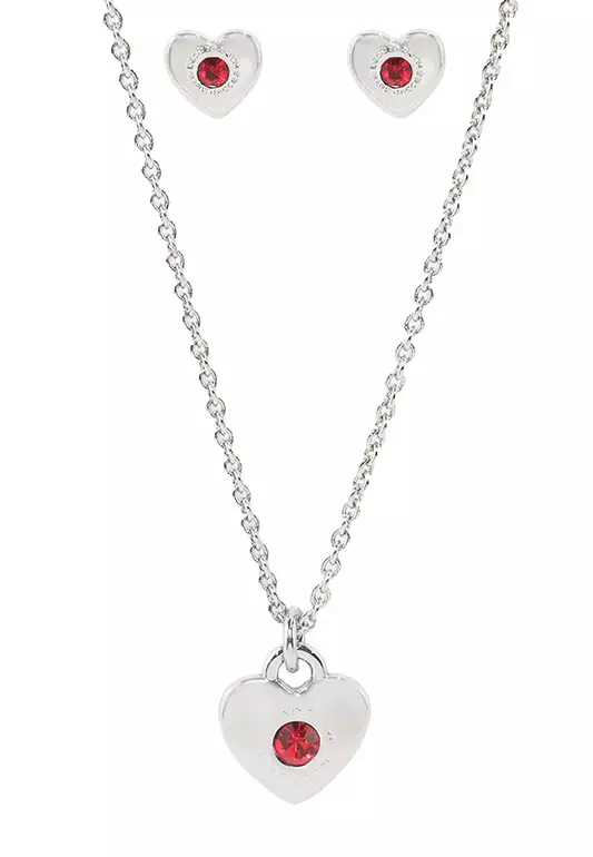 Heart Necklace & Earrings Set in Silver/ Siam J341MT1PF21