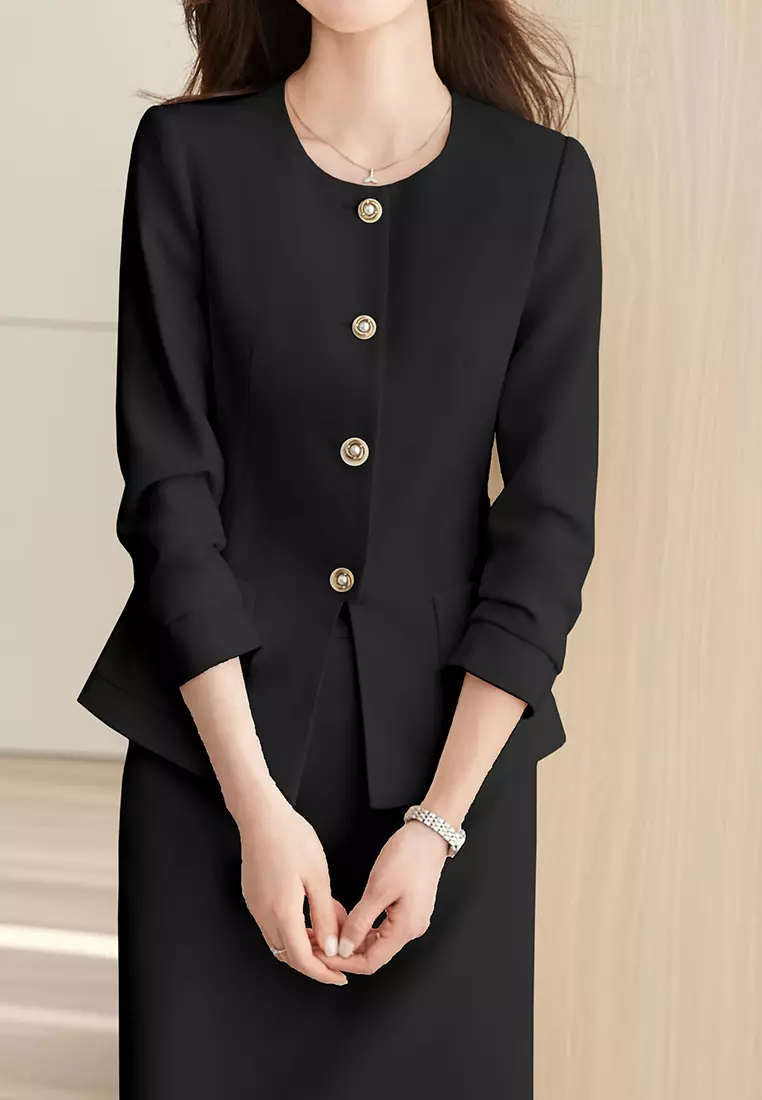 Single-breasted Round Neck Blazer YGH-EM2606