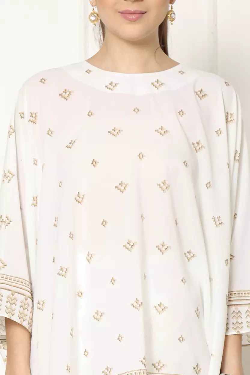 Kanzi Songket R-Neck White Sarong Set