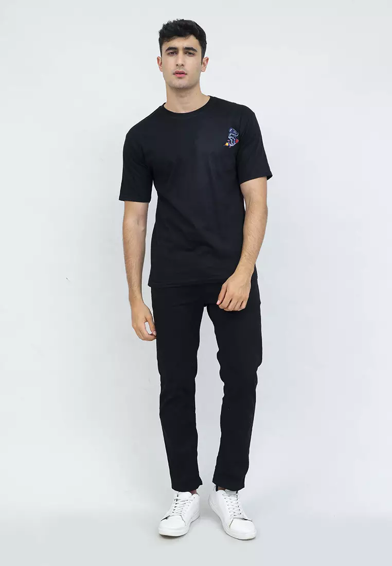 kaos pria lengan pendek Black Space Travel houseofcuff X little fresco