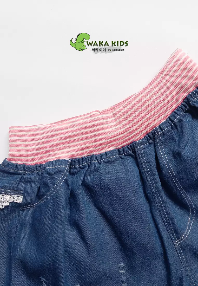 Wakakids Celana Pendek Anak Perempuan Hotpants Jeans West Rib Butterfly Renda 057 Vench