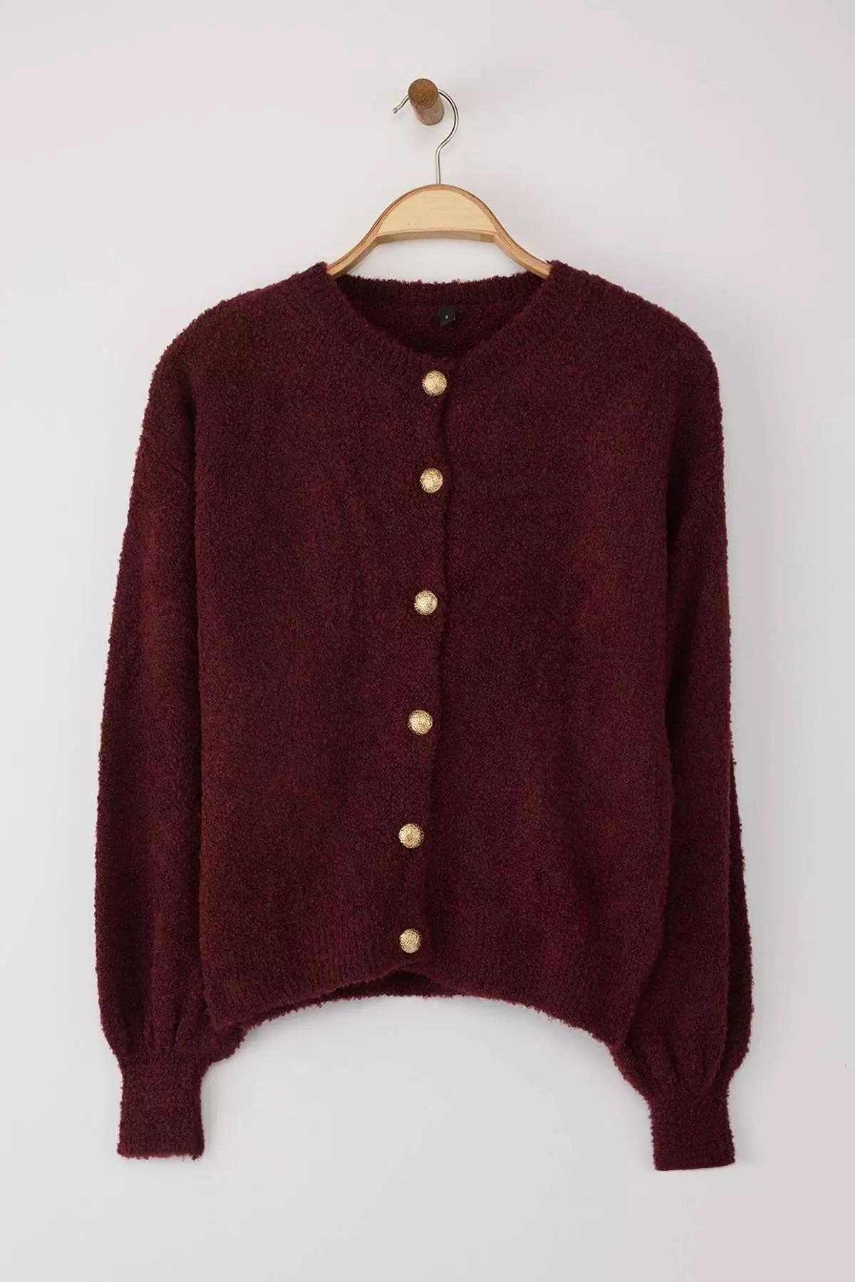 Burgundy Button Detailed Soft Textured Knitwear Cardigan