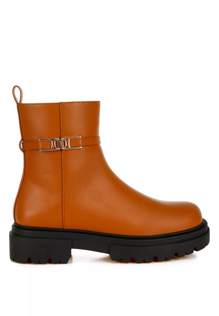 Discount on London Rag  shoes - SKU: Buckle Belt Ankle Boots in Tan