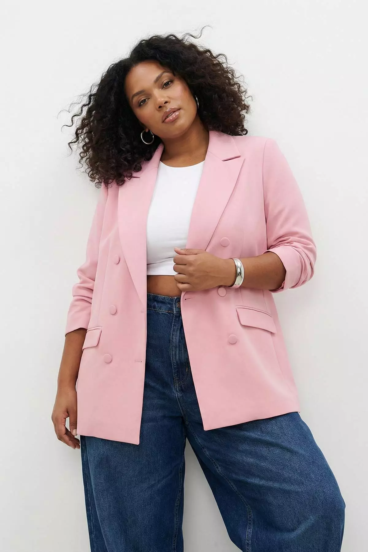 Buy Trendyol Light Pink Double Closure Woven Blazer Plus Size