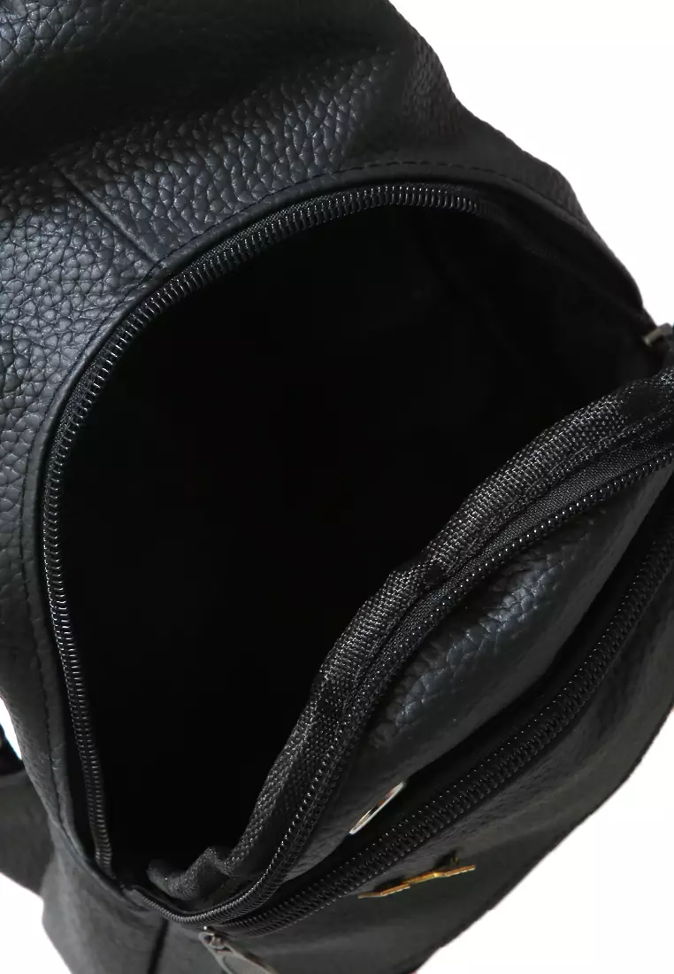 Edbert Slingbag Pria Motif Polos Tas Selempang Material Leather ORIGINAL - Black