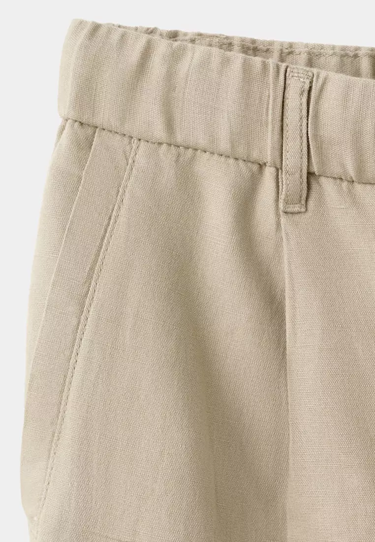 Slim Fit Cropped Linen-Cotton Trousers