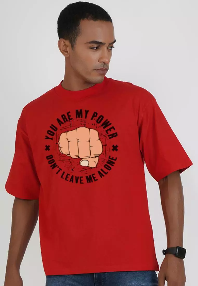 大码 Your are my power 红色棉质短袖宽松 T 恤